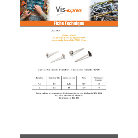 1 x Tornillo de cresta cabeza fresada abombada TORX T20 Inoxidable A2 RAL8004 marrón cobre 4.5X120RD.EPDM