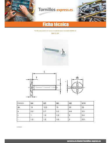 1 x Tornillo poelier cabeza redonda ancha...