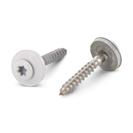 1 x Tornillo de cresta cabeza fresada abombada TORX T20 Inoxidable A2 RAL9010 blanco puro 4.5X45 Arandela de estanqueidad