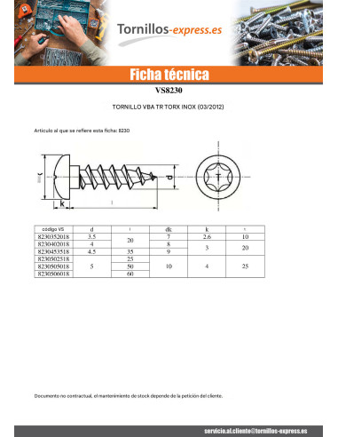 1 x Tornillo madera aglomerado Inoxidable A2...