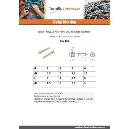 1 x Tornillo metales cabeza cilíndrica perforada en cruz 4 agujeros Inoxidable A1 5X12