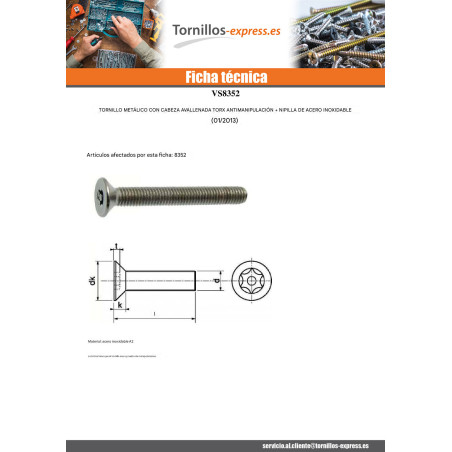 1 x Tornillo metales Inoxidable A2 Seguridad cabeza fresada/testa svasat TORX T10 con tetón M3X12 microtornillo