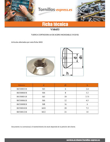 1 x Tuercas avellanadas elevadas con ranura M10...