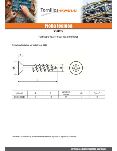 1 x Tornillo madera aglomerado Inoxidable A2...