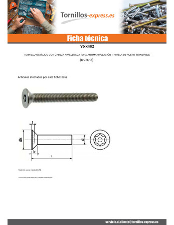 1 x Tornillo metales Inoxidable A2 Seguridad...