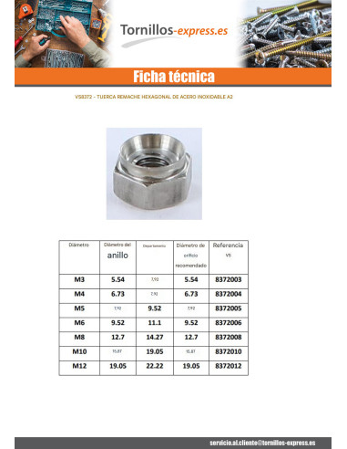 1 x Tuerca para remachar hexagonal M3 grosor...