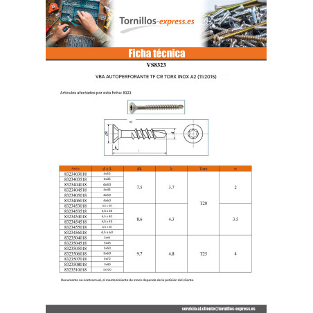 1 x Tornillo madera aglomerado Tornillo autoperforante cabeza fresada/testa svasat dentado 5X45 TORX T25 Inoxidable A2