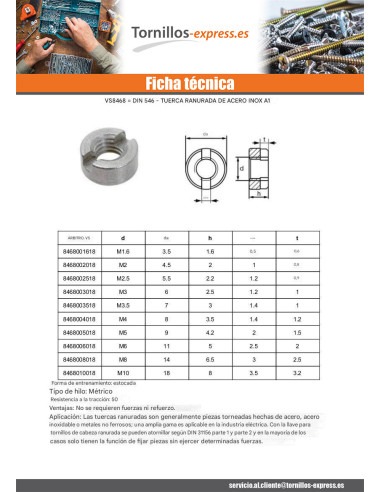 1 x Tuerca Cilíndrica Ranurada Acero Inoxidable...