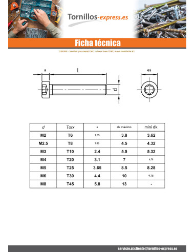 1 x Tornillo metales cabeza cilíndrica baja...