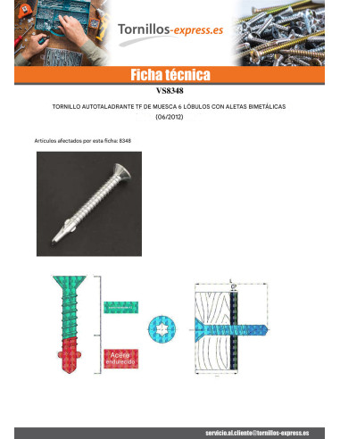 1 x Tornillo autoperforante Bimetal cabeza...