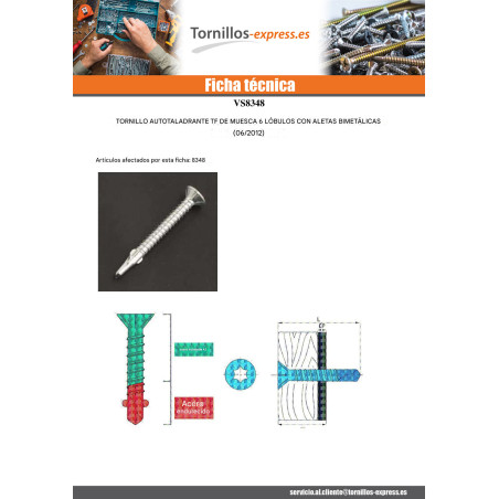 1 x Tornillo autoperforante Bimetal cabeza fresada/testa svasat dentado TORX T25 5.5X50
