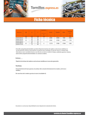 1 x Tornillo autoperforante Bimetal cabeza...