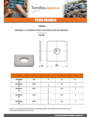 1 x Arandela cuadrada para construcción madera...