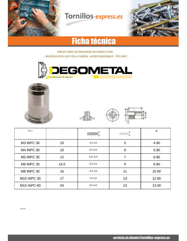 1 x Tuerca remachable cabeza plana dentado...
