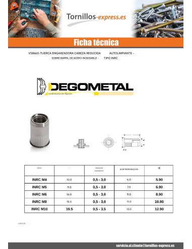 1 x Tuerca CIEGO Inox M5X11.5 INRC