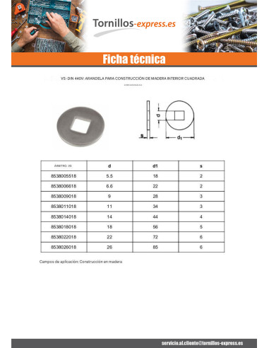 1 x Arandela para construcción madera interior...