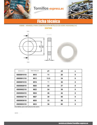 1 x Arandela CONSTRUIR metálico Inoxidable A2...
