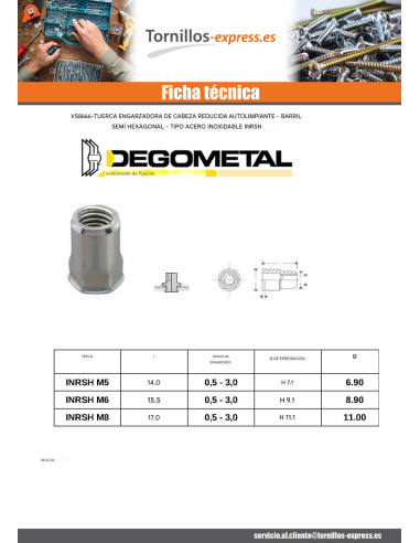 1 x Tuerca cabeza reducida SEMI hexagonal...