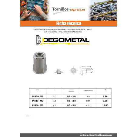 1 x Tuerca cabeza reducida SEMI hexagonal M6X15.5 INRSH EN