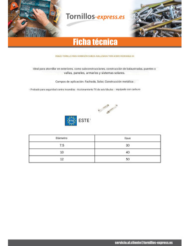 1 x Tornillo hormigón cabeza fresada TORX T30...