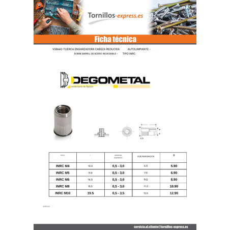 1 x Tuerca CIEGO Inox M4X10 INRC