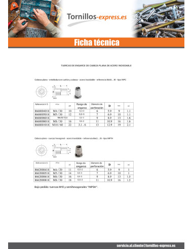 1 x Tuerca remachable Inox cabeza plana...