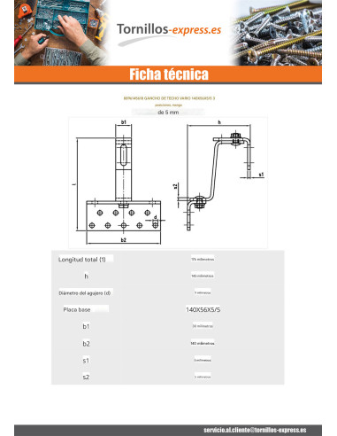 1 x Gancho de para tejados VARIO 140X56X5 /5...