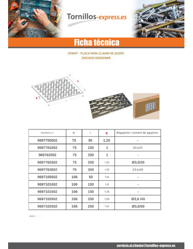 1 x LÁMINA con CLAVO sendzimir 75X100