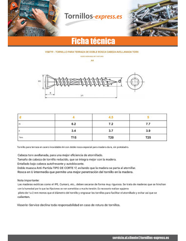 1 x Tornillo terraza doble roscado cabeza...