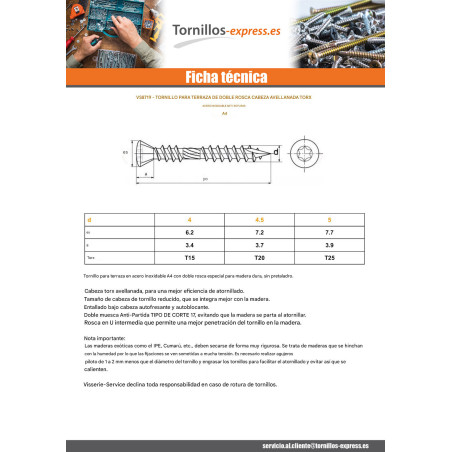 1 x Tornillo terraza doble roscado cabeza fresada/testa svasat TORX T25 5X50 Inoxidable A4 T17
