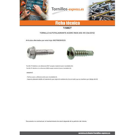 1 x Tornillo autoperforante cabeza hexagonal 6.3X25 Inoxidable AISI 410