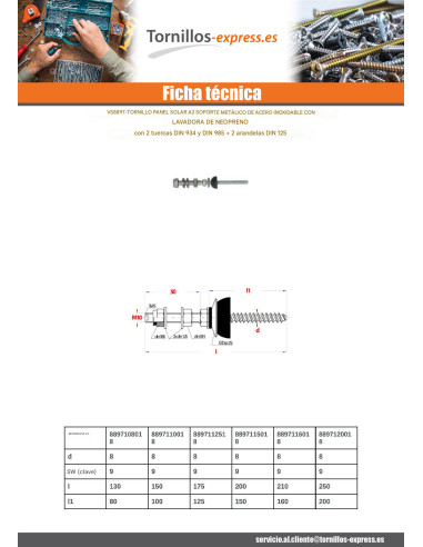 1 x Tornillo para panel solar M10X200 longitud...