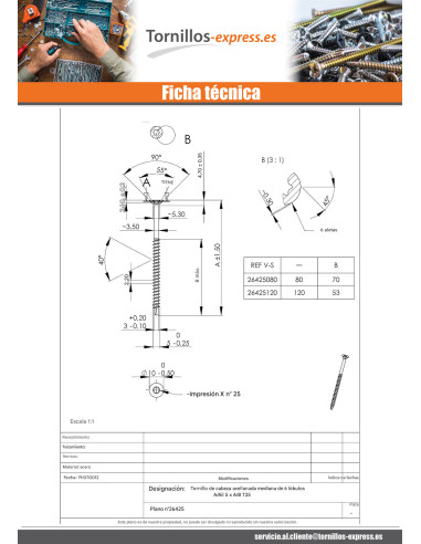 1 x Tornillos medium cabeza fresada/testa...