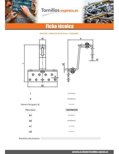 1 x Gancho de para tejados VARIO 140X56X5 /6...