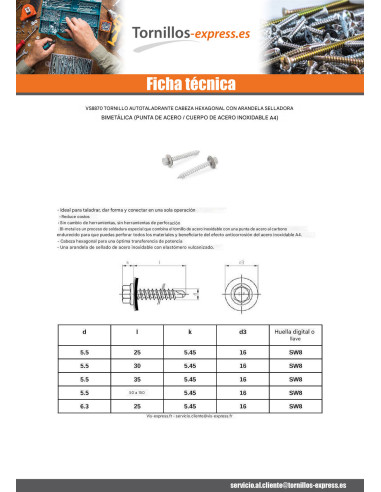 1 x Tornillo autoperforante Bimetal Acero /...