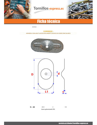 1 x Arandela OVAL Fijación AISLANTE 82X405.5X1...