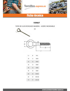 Tornillo de ojo madera ojo 12X120 ojo 27 Inoxidable A4 2
