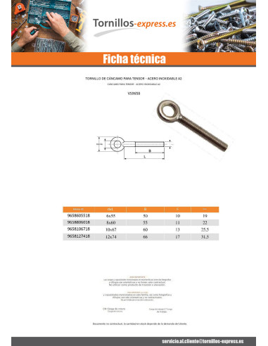 1 x Tornillo de ojo para tensor ojo 11...