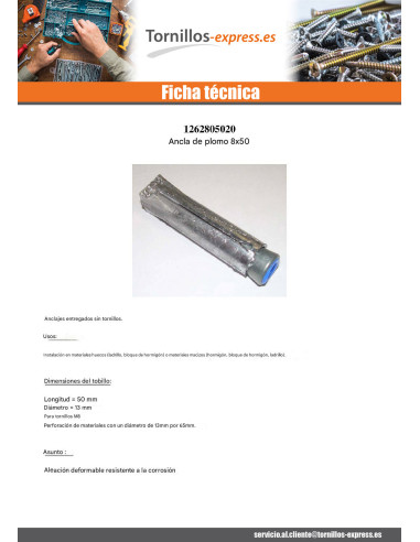 1 x Taco plomo 8X50