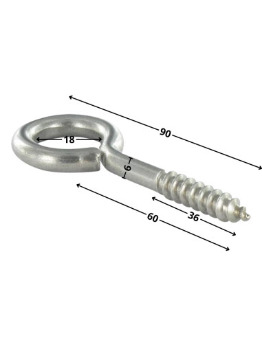 1 x Tornillo de ojo madera 6X60 roscado en 36...