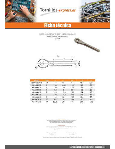 1 x Punta con remachable con ojo Inoxidable A4...