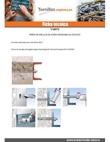 1 x Anclaje Anclaje M10X90 Inoxidable A4