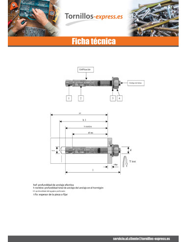 1 x Anclaje Anclaje M10X90 Inoxidable A4