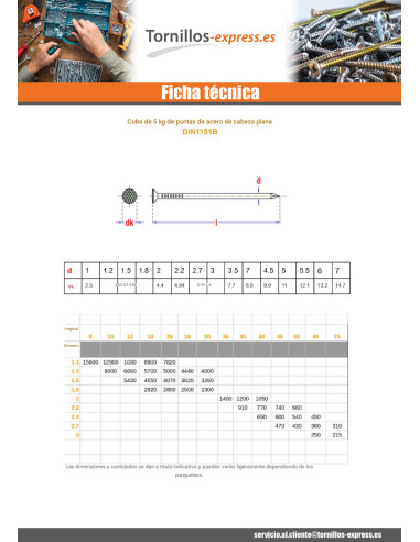 1 x Kg de puntas Acero bruto cabeza plana 3.0X80