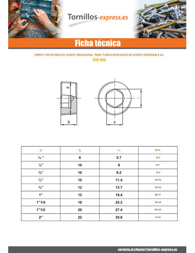 1 x Tornillo de cierre macho hexagonal hueco...