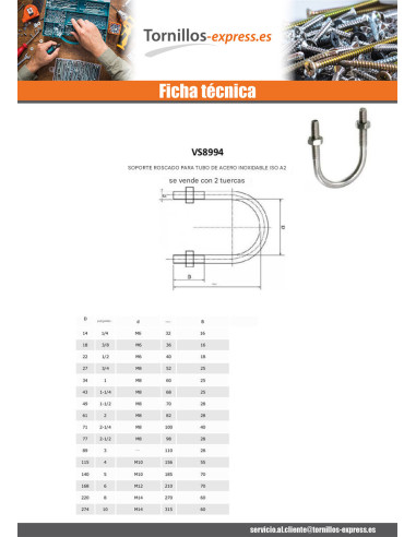 1 x Estribo Inoxidable A2 fondo redondo con...