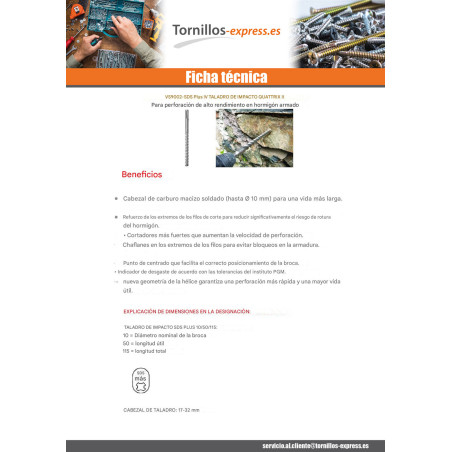 1 x Broca con PERCUSIÓN Hoja de datos de seguridad MÁS 5/50/115