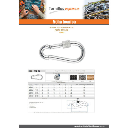 1 x Mosquetón diámetro Cable 15 Acero cincado blanco