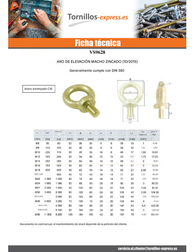 1 x Anilla de elevación MASCULINO M36 Acero...