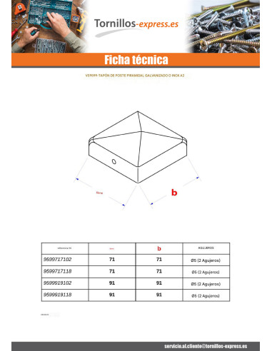 1 x Tapa para poste 91X91X Inoxidable A2